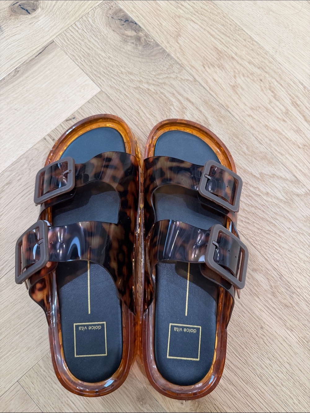 Dolce Vita Tortoiseshell Double Buckle Slide Sandals - Amber NEVER WORN - Picture 2 of 4